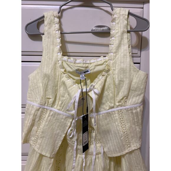 Fashion Nova NWT Butter Yellow Two Piece Maxi Skirt Crop Top Size Medium Indie - Picture 5 of 8